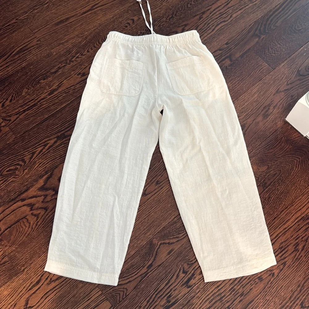 Zara cream linen drawstring pant